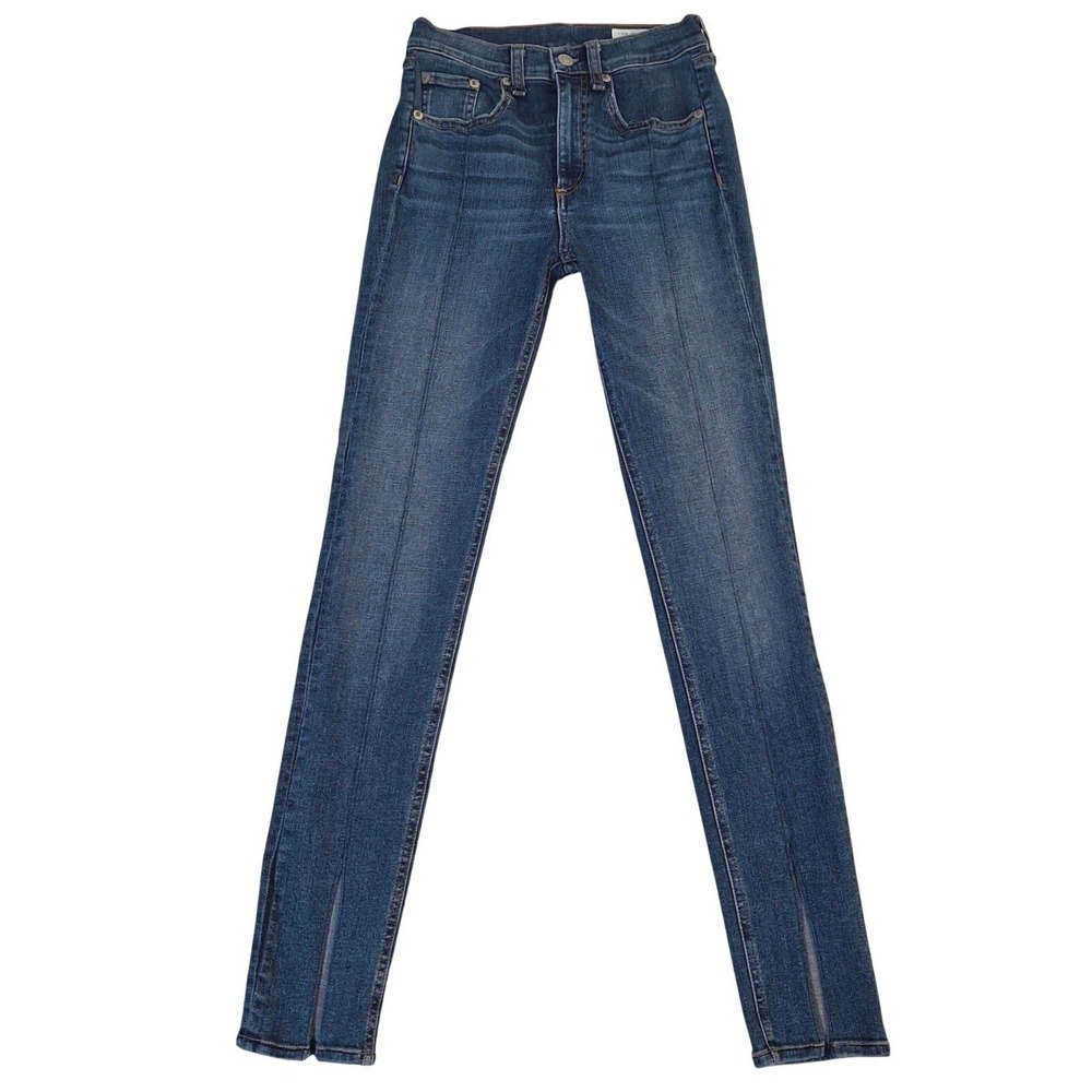 Rag & Bone Yuki Bond Bar Skinny Jeans Size 25 Front Seam High Rise Split Hem